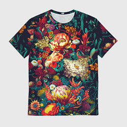 Мужская футболка Цветочный паттерн с цветами и листьями