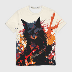 Футболка мужская Black rocker cat on a light background - C-Cats co, цвет: 3D-принт