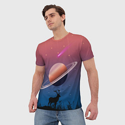 Футболка мужская Сатурн на фоне падающих звезд и кометы, цвет: 3D-принт — фото 2