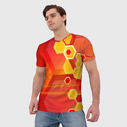 Футболка мужская Текстура соты оранжевый, цвет: 3D-принт — фото 2