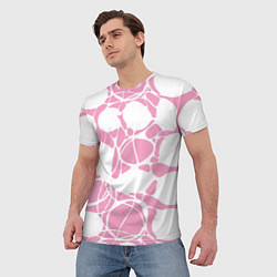 Футболка мужская Абстрактные белые овалы на розовом фоне, цвет: 3D-принт — фото 2