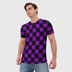 Футболка мужская Фиолетовый черный узор Шахматка, цвет: 3D-принт — фото 2