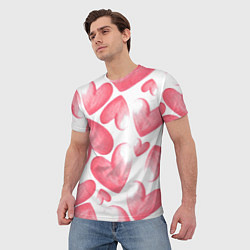 Футболка мужская Розовые акварельные сердца - паттерн, цвет: 3D-принт — фото 2