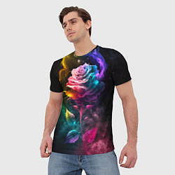 Футболка мужская Большая неоновая радужная роза, цвет: 3D-принт — фото 2
