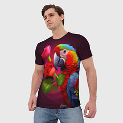 Футболка мужская Попугай ара с цветами, цвет: 3D-принт — фото 2