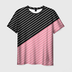 Футболка мужская Узор в черную и розовую полоску, цвет: 3D-принт