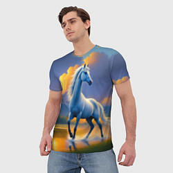 Футболка мужская Белая лошадь на рассвете, цвет: 3D-принт — фото 2