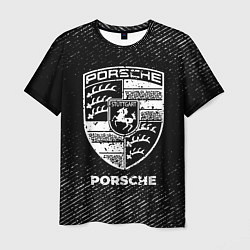 Футболка мужская Porsche с потертостями на темном фоне, цвет: 3D-принт