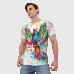 Футболка мужская Разноцветный акварельный попугай с расправленными, цвет: 3D-принт — фото 2