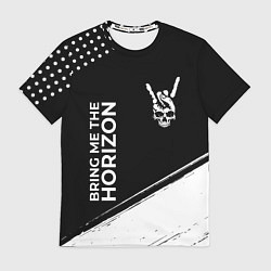 Футболка мужская Bring Me the Horizon и рок символ на темном фоне, цвет: 3D-принт