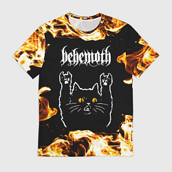 Футболка мужская Behemoth рок кот и огонь, цвет: 3D-принт