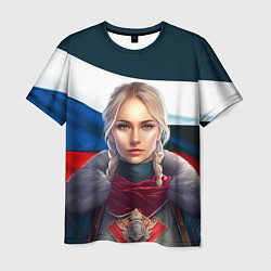 Футболка мужская Славянская девушка - флаг России, цвет: 3D-принт