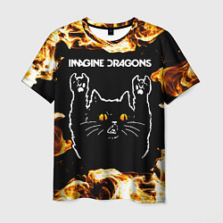 Футболка мужская Imagine Dragons рок кот и огонь, цвет: 3D-принт