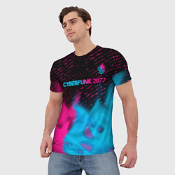 Футболка мужская Cyberpunk 2077 - neon gradient: символ сверху, цвет: 3D-принт — фото 2
