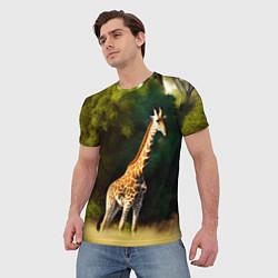 Футболка мужская Жираф на фоне деревьев, цвет: 3D-принт — фото 2