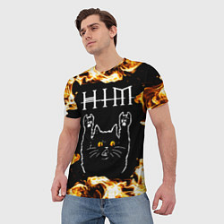 Футболка мужская HIM рок кот и огонь, цвет: 3D-принт — фото 2