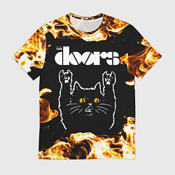 Футболка мужская The Doors рок кот и огонь, цвет: 3D-принт