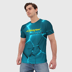 Футболка мужская Cyberpunk 2077 phantom liberty blue logo, цвет: 3D-принт — фото 2