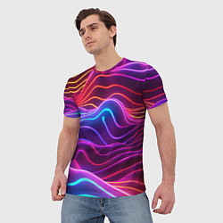 Футболка мужская Цветные неоновые волны, цвет: 3D-принт — фото 2