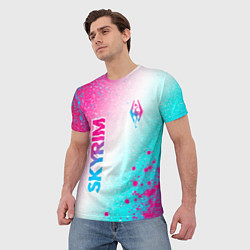 Футболка мужская Skyrim neon gradient style: надпись, символ, цвет: 3D-принт — фото 2