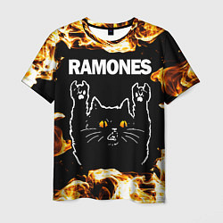 Футболка мужская Ramones рок кот и огонь, цвет: 3D-принт