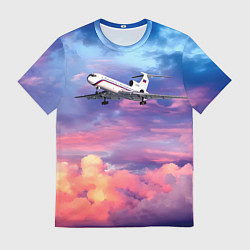 Футболка мужская Ту-154Б 2 Розовый закат, цвет: 3D-принт