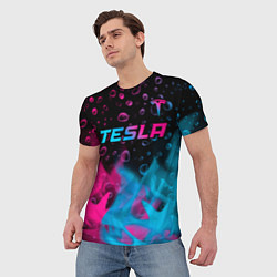 Футболка мужская Tesla - neon gradient: символ сверху, цвет: 3D-принт — фото 2
