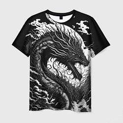 Футболка мужская Черно-белый дракон и волны, цвет: 3D-принт