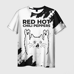 Футболка мужская Red Hot Chili Peppers рок кот на светлом фоне, цвет: 3D-принт