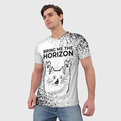 Футболка мужская Bring Me the Horizon рок кот на светлом фоне, цвет: 3D-принт — фото 2
