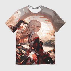 Футболка мужская Японская девушка при закате солнца, цвет: 3D-принт