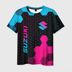 Футболка мужская Suzuki - neon gradient: надпись, символ, цвет: 3D-принт