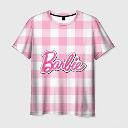 Футболка мужская Барби лого розовая клетка, цвет: 3D-принт