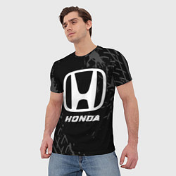 Футболка мужская Honda speed на темном фоне со следами шин, цвет: 3D-принт — фото 2