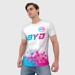 Футболка мужская BYD neon gradient style: символ сверху, цвет: 3D-принт — фото 2