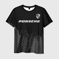 Футболка мужская Porsche speed на темном фоне со следами шин: симво, цвет: 3D-принт