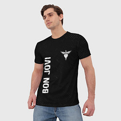 Футболка мужская Bon Jovi glitch на темном фоне: надпись, символ, цвет: 3D-принт — фото 2