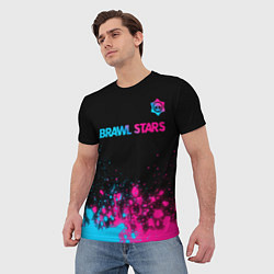 Футболка мужская Brawl Stars - neon gradient: символ сверху, цвет: 3D-принт — фото 2