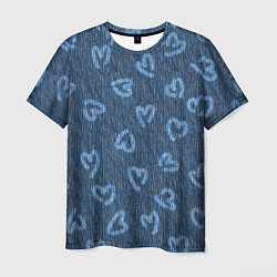 Футболка мужская Hearts on denim, цвет: 3D-принт