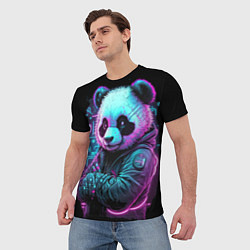 Футболка мужская Панда в неоновом свете, цвет: 3D-принт — фото 2