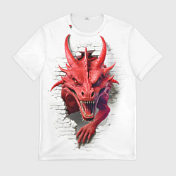 Футболка мужская Красный дракон выглядывает из стены, цвет: 3D-принт