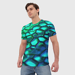 Футболка мужская Зеленые и синие соты, цвет: 3D-принт — фото 2