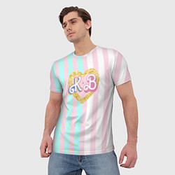 Футболка мужская Кен плюс Барби: сплит розовых и голубых полосок, цвет: 3D-принт — фото 2