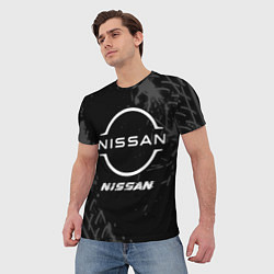 Футболка мужская Nissan speed на темном фоне со следами шин, цвет: 3D-принт — фото 2