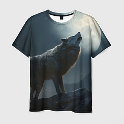 Футболка мужская Волк воющий на Луну, цвет: 3D-принт
