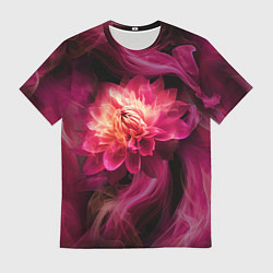 Мужская футболка Розовый цветок в огне - нейросеть