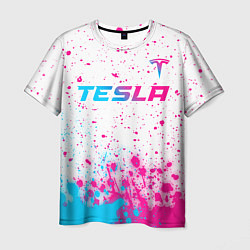 Футболка мужская Tesla neon gradient style: символ сверху, цвет: 3D-принт