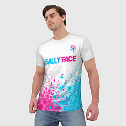 Футболка мужская Sally Face neon gradient style: символ сверху, цвет: 3D-принт — фото 2