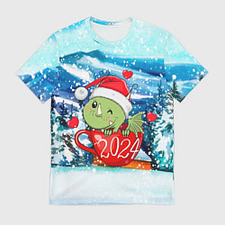 Футболка мужская Милый дракончик в кружке, цвет: 3D-принт