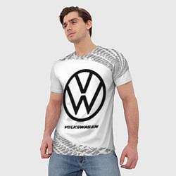 Футболка мужская Volkswagen speed на светлом фоне со следами шин, цвет: 3D-принт — фото 2